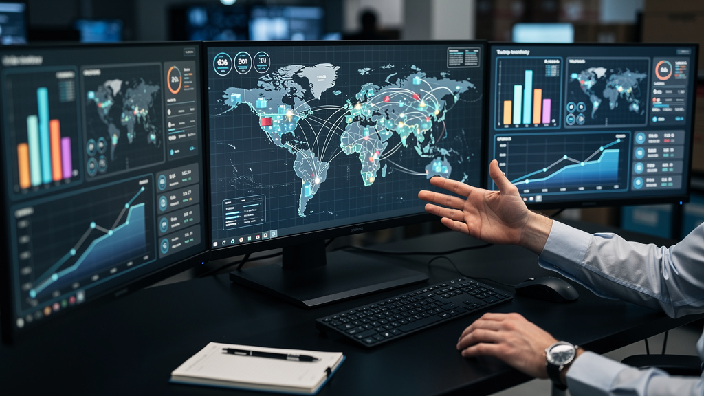 Professional analyzing real-time supply chain data dashboards