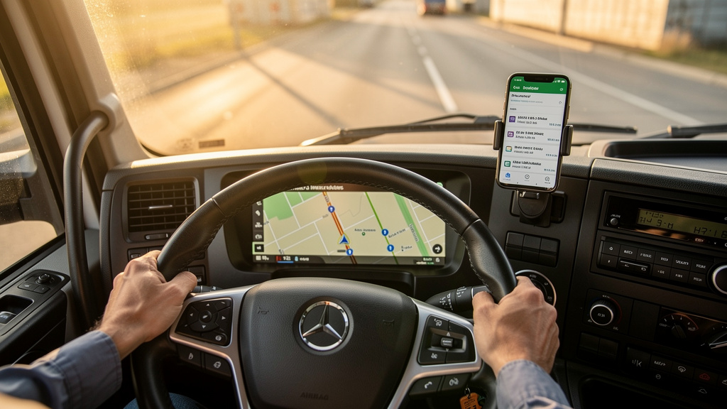 Truck driver using AI-powered route optimization system