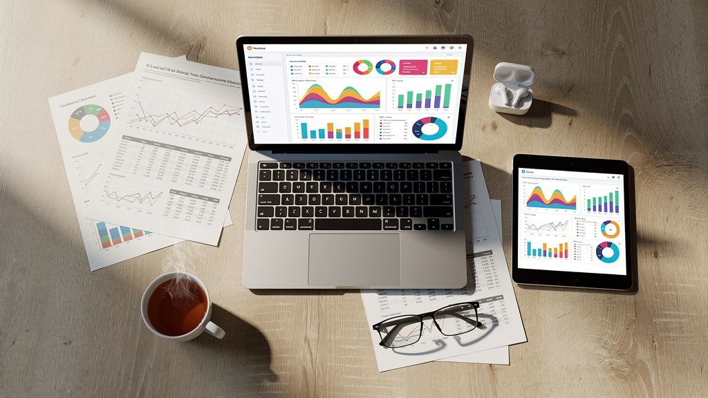 Modern business tools and analytics on organized desk