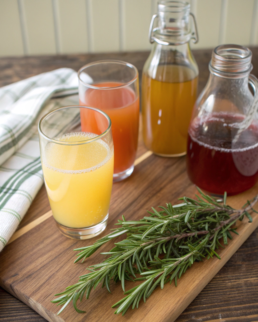Rosemary Mocktails with Orange ingredients laid out on clean white counter
