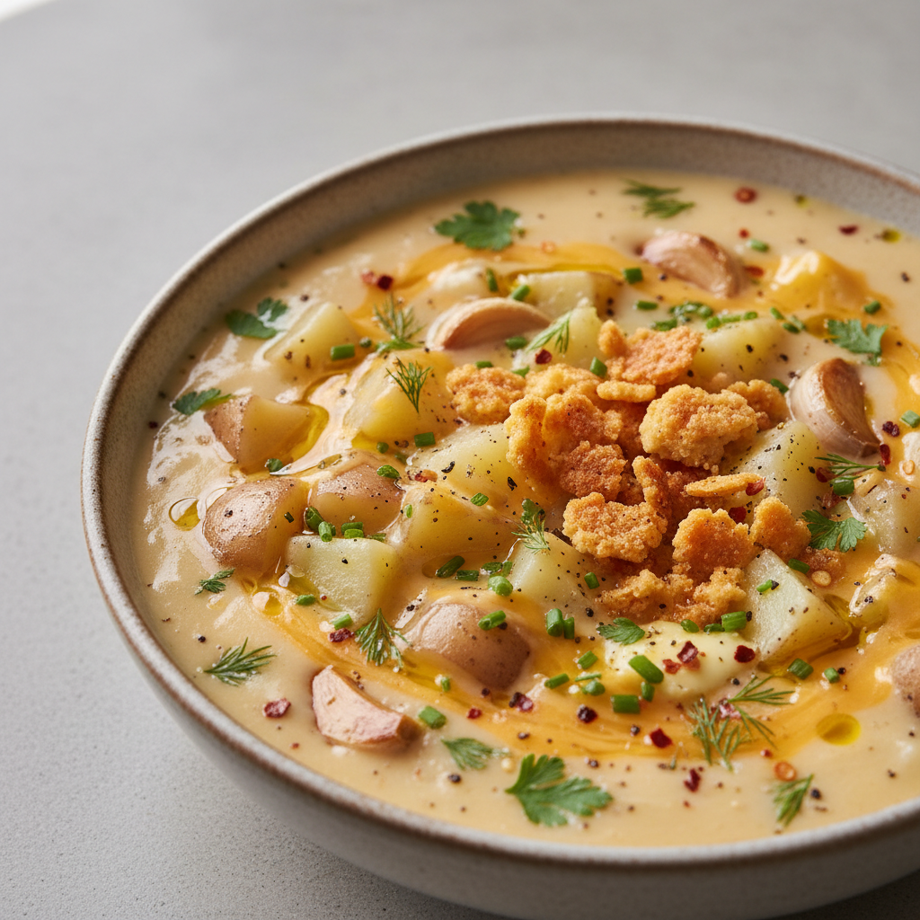 Hearty Cheddar Garlic Herb Potato Soup Recipe