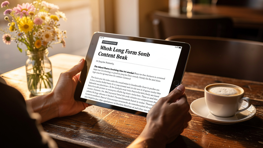 Person reviewing optimized content on tablet at cafe