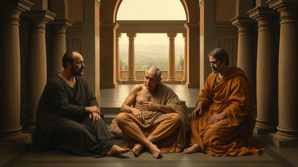 A contemplative, metaphorical religious scene in the style of Leonardo da Vinci, depicting the acceptance of illness and quiet resilience