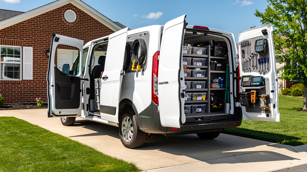 Fully stocked appliance repair service vehicle ready for calls