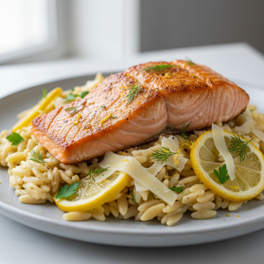 Seared Salmon Lemon Orzo Seared Salmon Lemon Orzo
