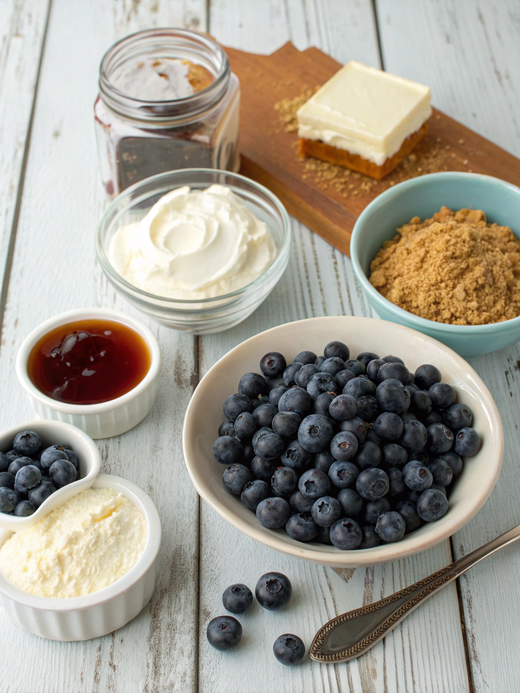 Ingredients for no bake recipe blueberry cheesecake