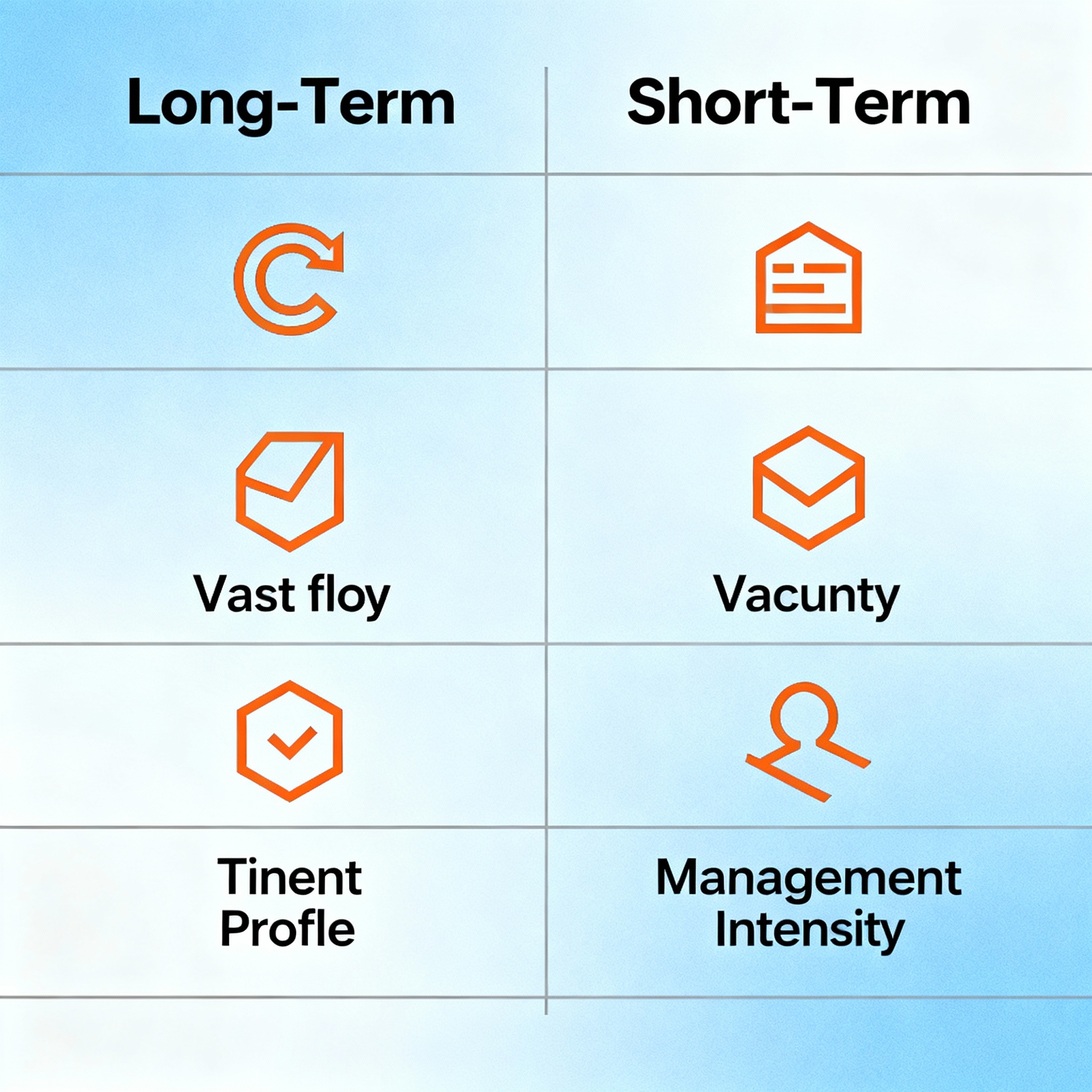 Infographic-style comparison chart, minimalist diagram, clean and modern aesthetic, cool blue palette with orange accents,...