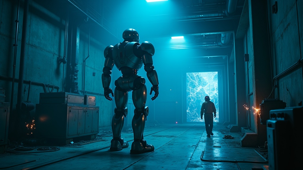 Primer plano del robot Figure 02 en detalle, mostrando su avanzada estructura mecánica y el potencial de su seguridad