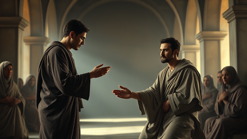 고전적 분위기의 묵상적 장면