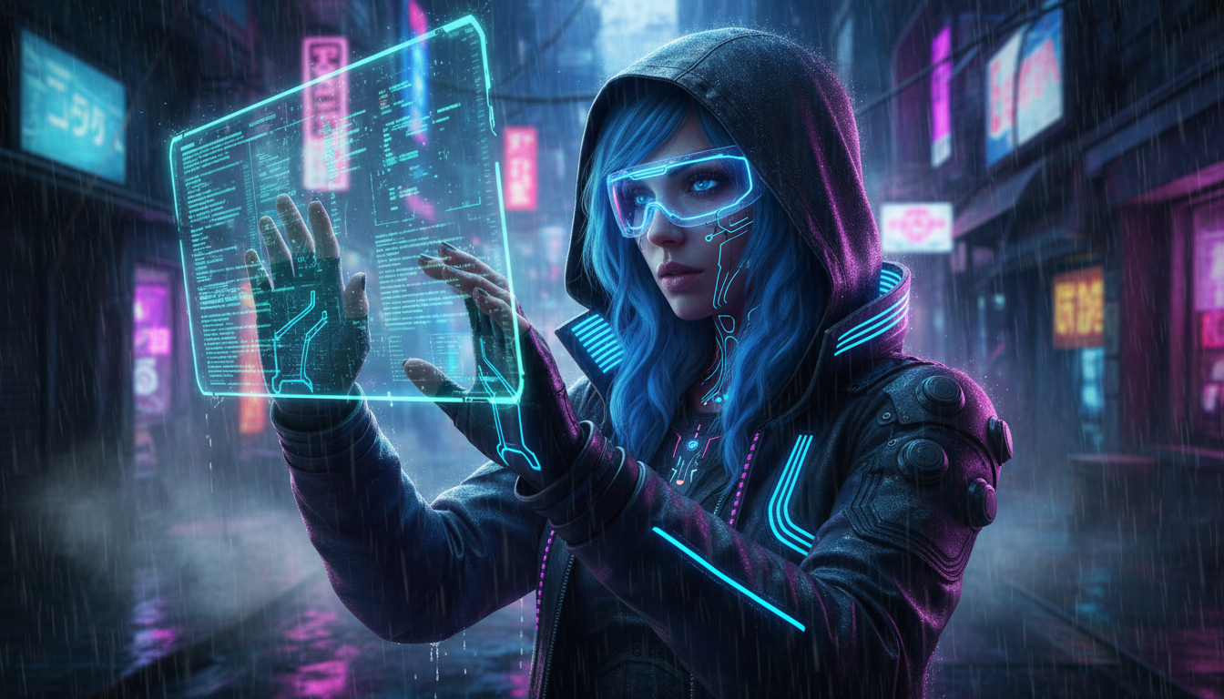 Cyberpunk hacker reference image for Kling O1