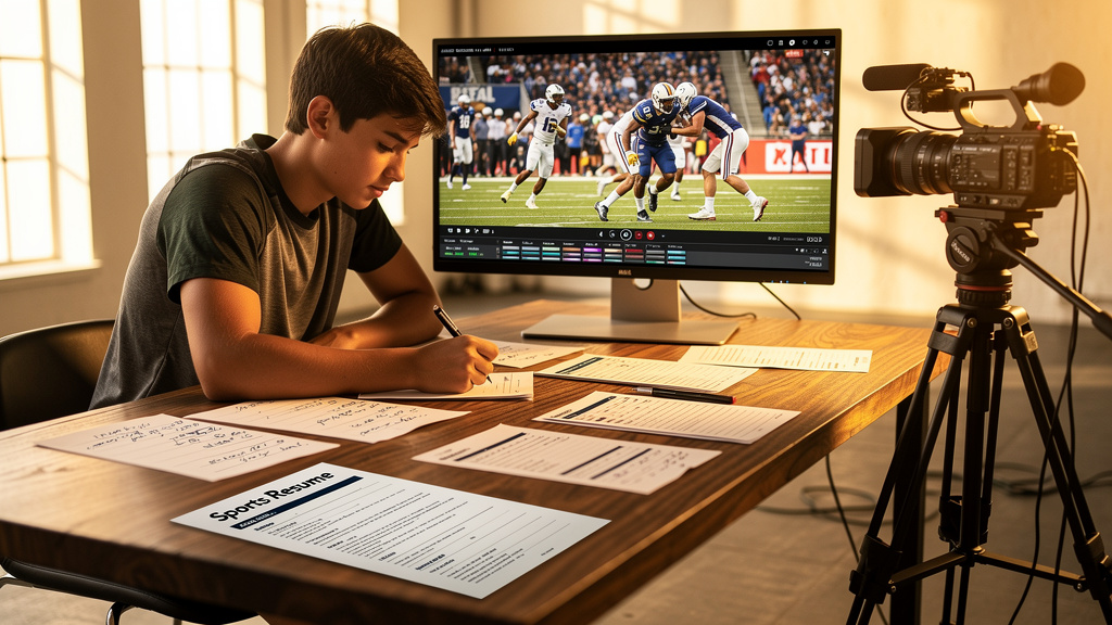 Athlete reviewing and editing sports highlight video footage