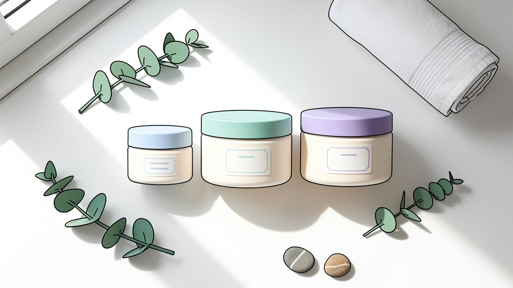 Cartoon CBD cream jars in various sizes