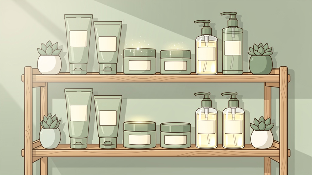 Cartoon shelf displaying CBD cream product variety