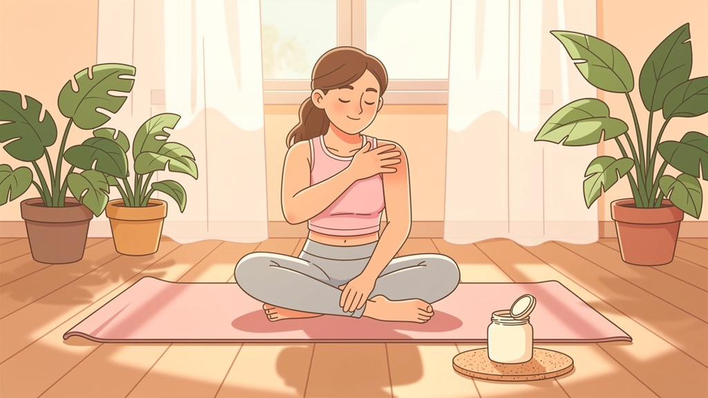 Cartoon person applying cream with massage motion