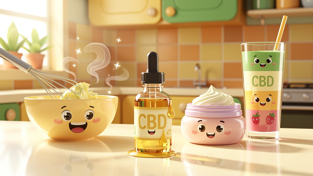 Cartoon illustration of various CBD isolate uses