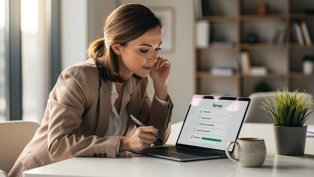 Business professional completing strategic needs assessment survey