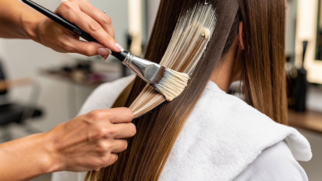 Professional balayage hand-painting technique in salon