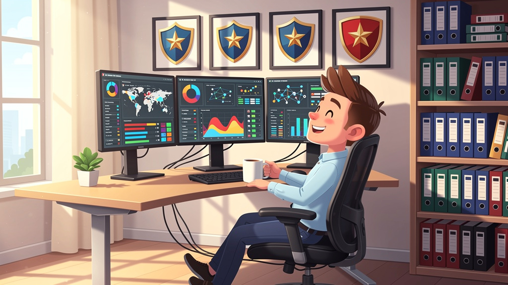 Cartoon engineer with professional certifications and workspace