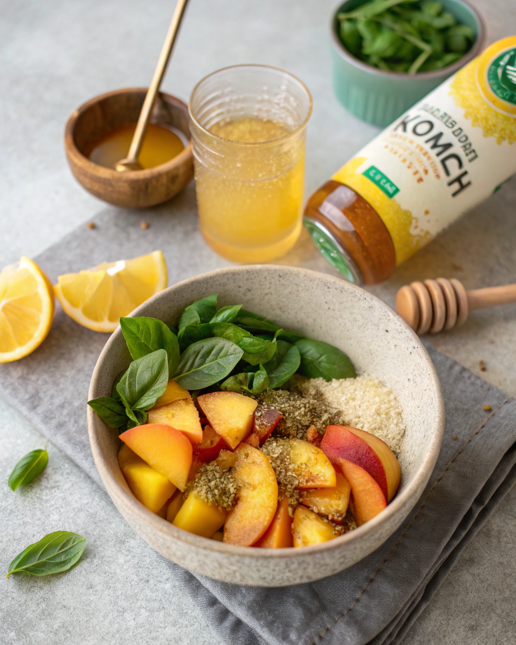 Peach Mocktail Recipe: 3-Minute Magic Method 2 Peach Mocktail ingredients laid out on clean white counter