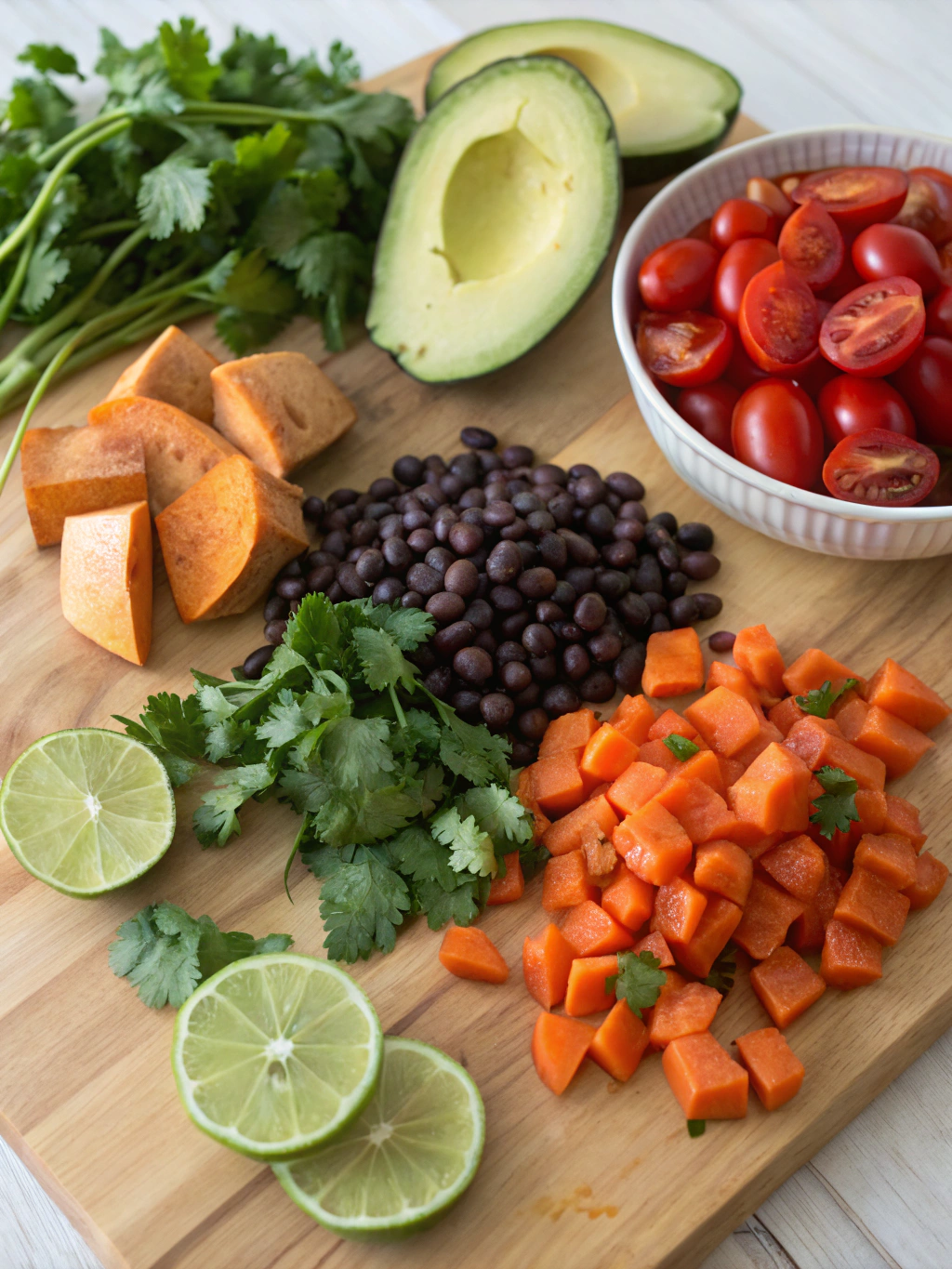 Ingredients for Sweet Potato Black Bean Avocado Salad