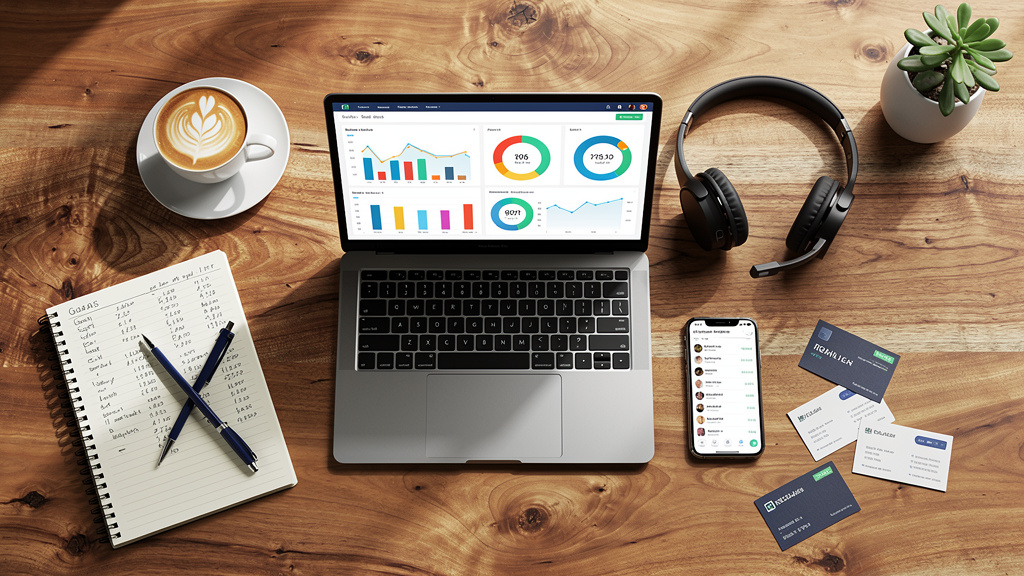 Sales professional workspace with analytics and communication tools