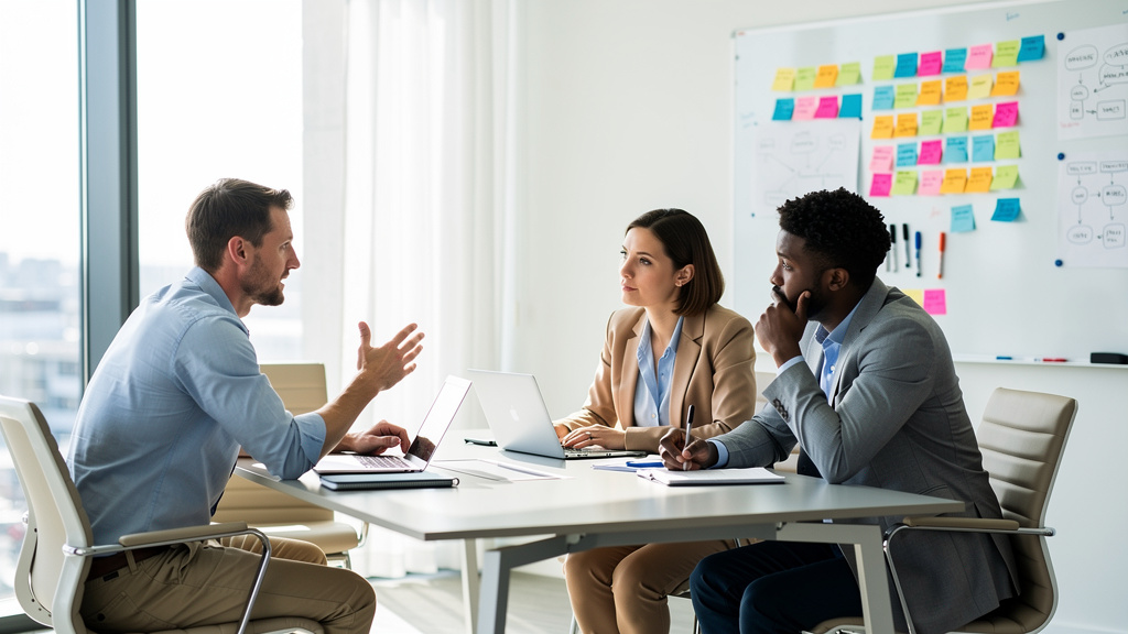 Sales team collaborating on calling strategy and training