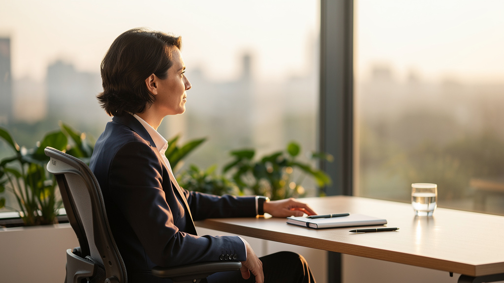 Sales professional reflecting during workday showing resilience