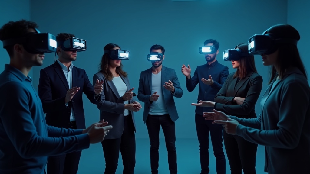 Equipo de empresa colaborando en una experiencia de team building de realidad virtual en Virtua Barcelona