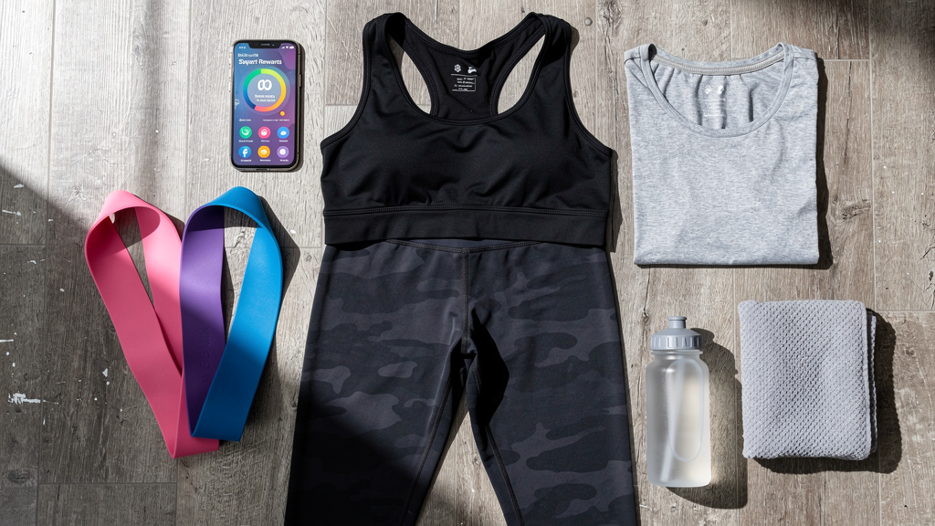 Complete activewear outfit with workout accessories