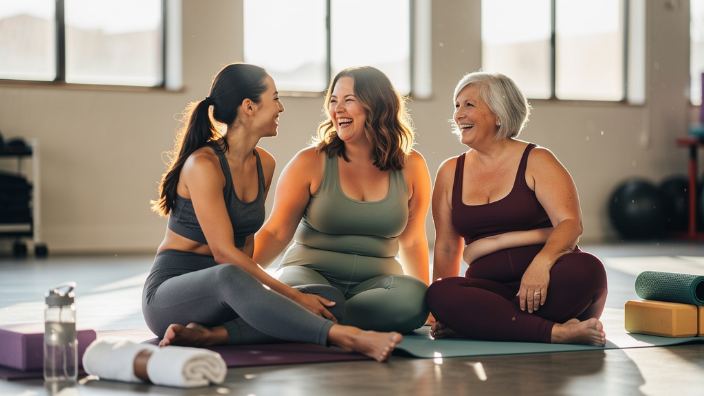 Diverse women building fitness community together