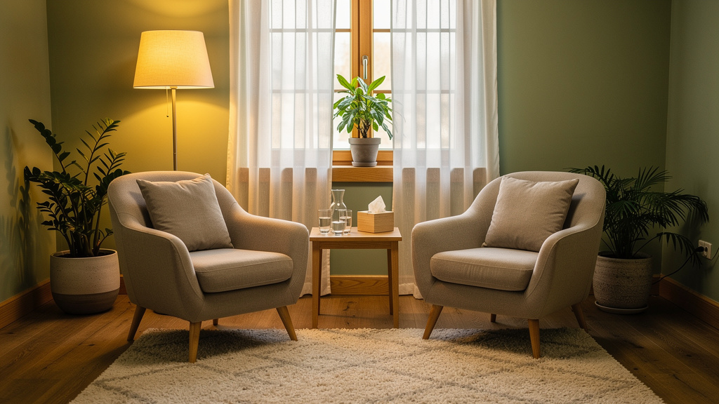 Welcoming therapy room with comfortable seating and calming atmosphere