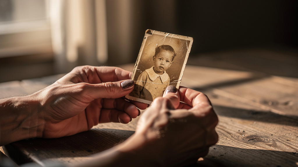 Adult reflecting on childhood experiences with compassion and understanding