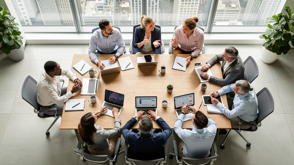 Business team collaborating on learning strategy implementation