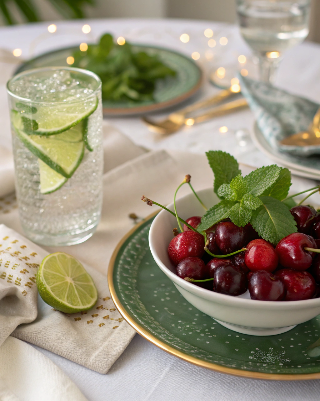 Cherry Mojito Mocktail: 3-Minute Refreshment Magic 2 Cherry Mojito Mocktail ingredients laid out on clean white counter