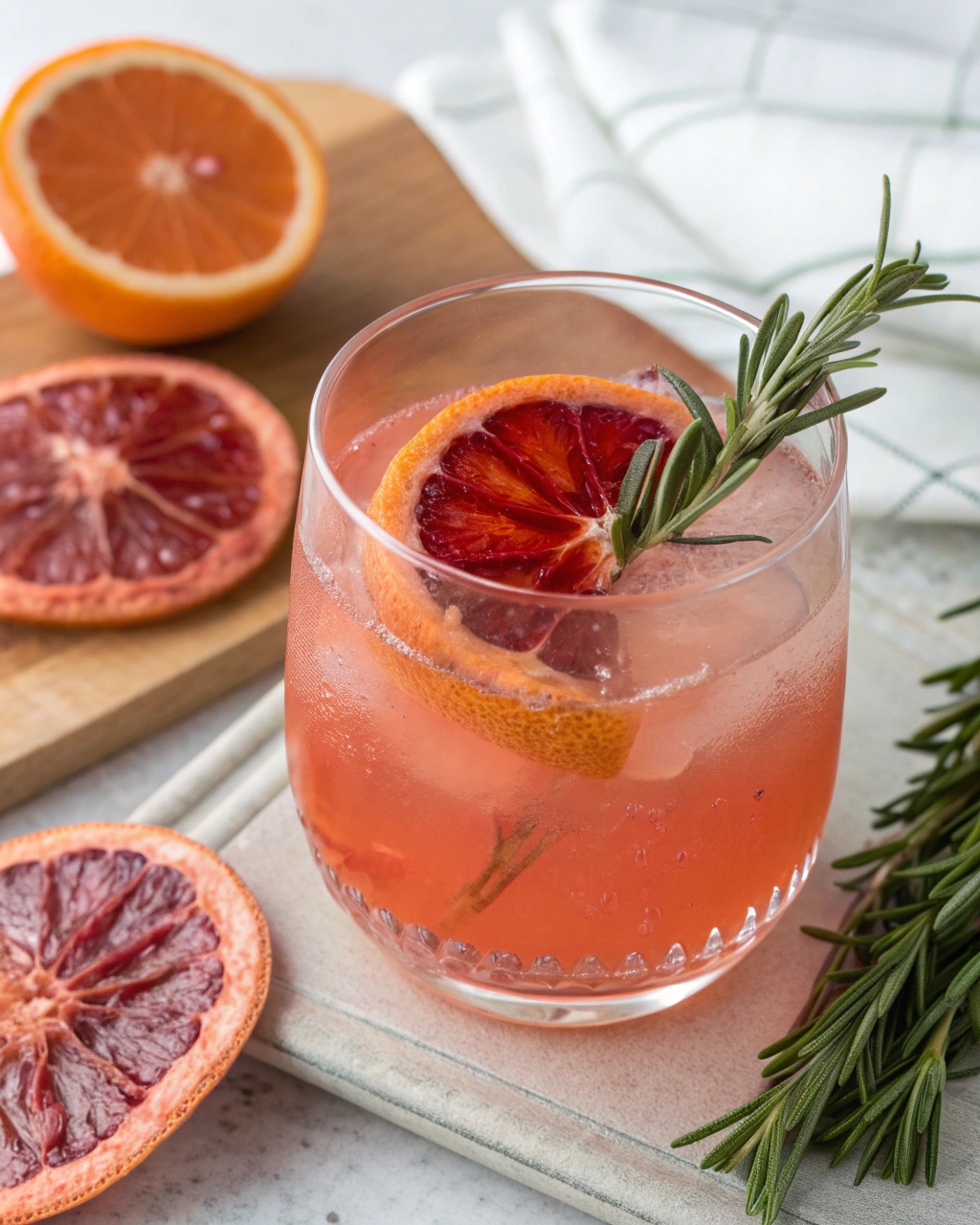Easy Blood Orange Mocktail ingredients laid out on clean white counter