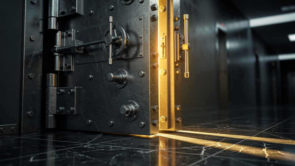 Secure vault with light streaming through opening representing valuable exploits