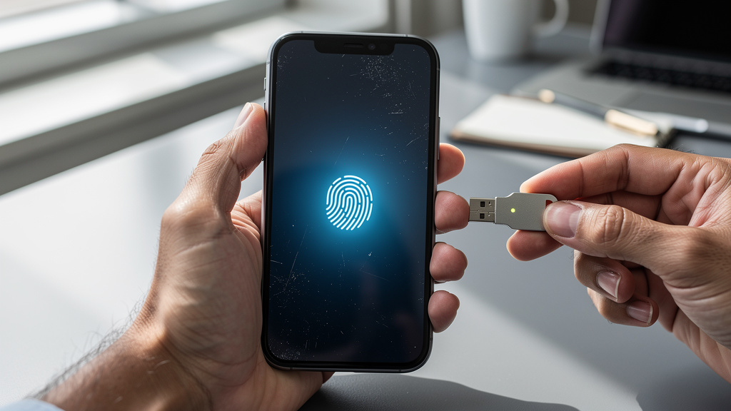 Smartphone fingerprint scanner and hardware security key authentication