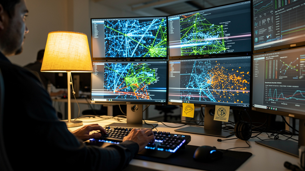 Cybersecurity analyst monitoring network traffic in operations center