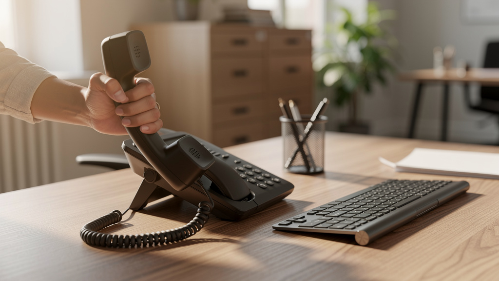 Professional receiving suspicious phone call at office desk