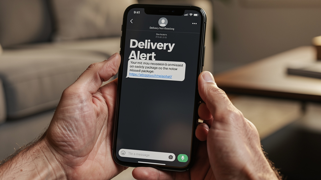 Smartphone displaying suspicious text message notification
