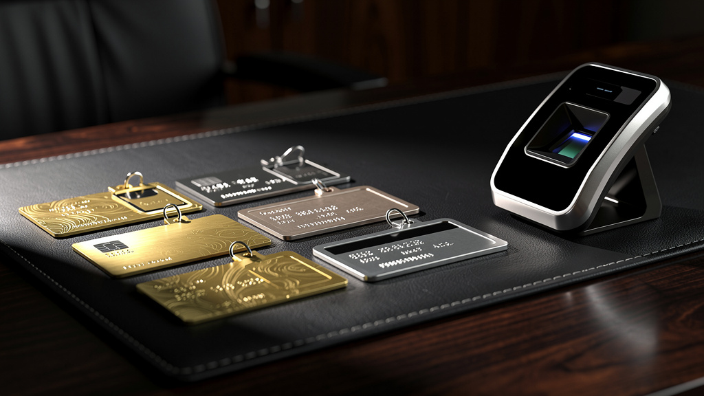 Access control keys and biometric scanner on desk