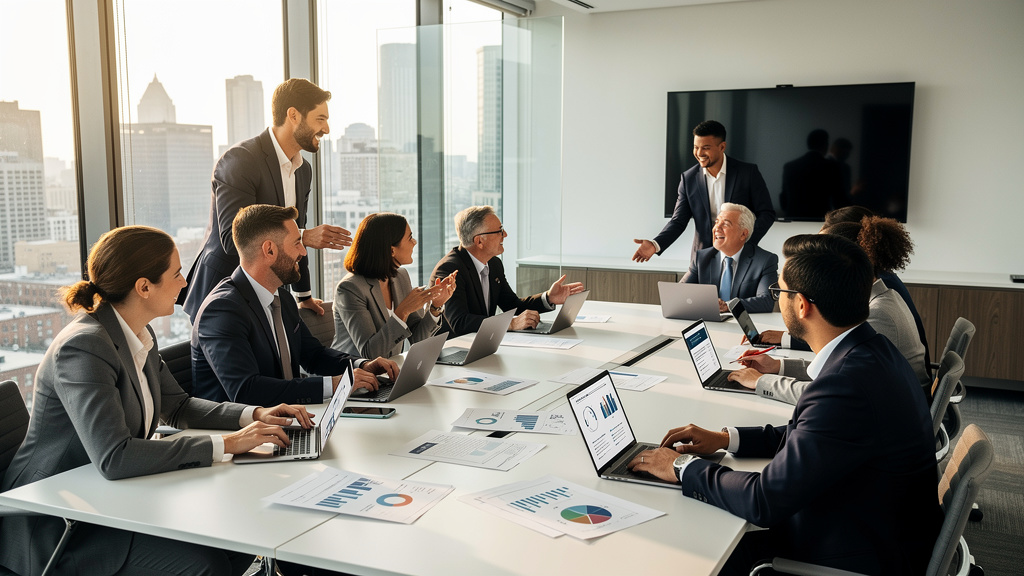 Business team collaborating on data policy strategy