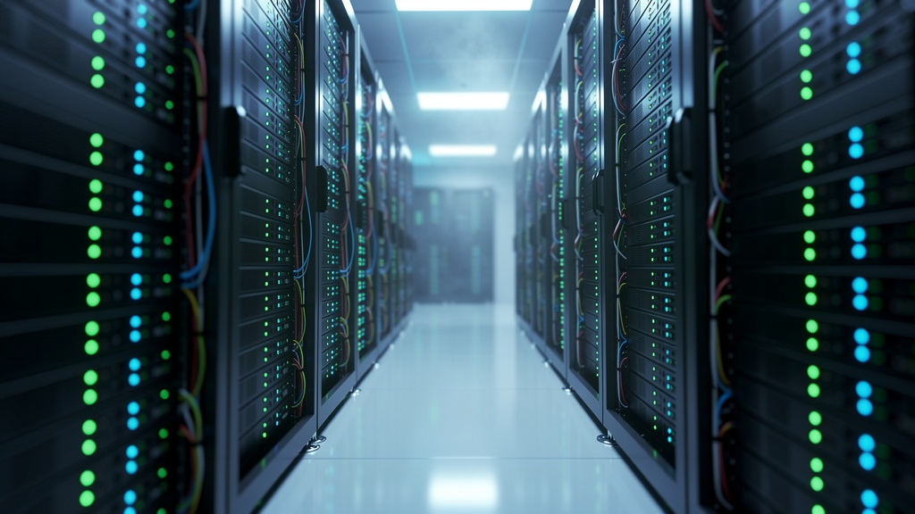 Enterprise server room with organized data storage systems