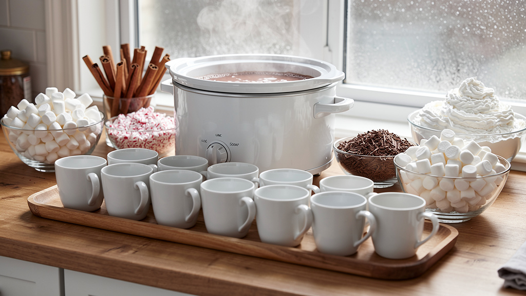 Hot chocolate bar with toppings for winter party