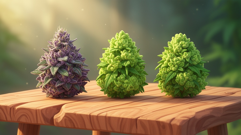 Three CBD flower strain types displayed together