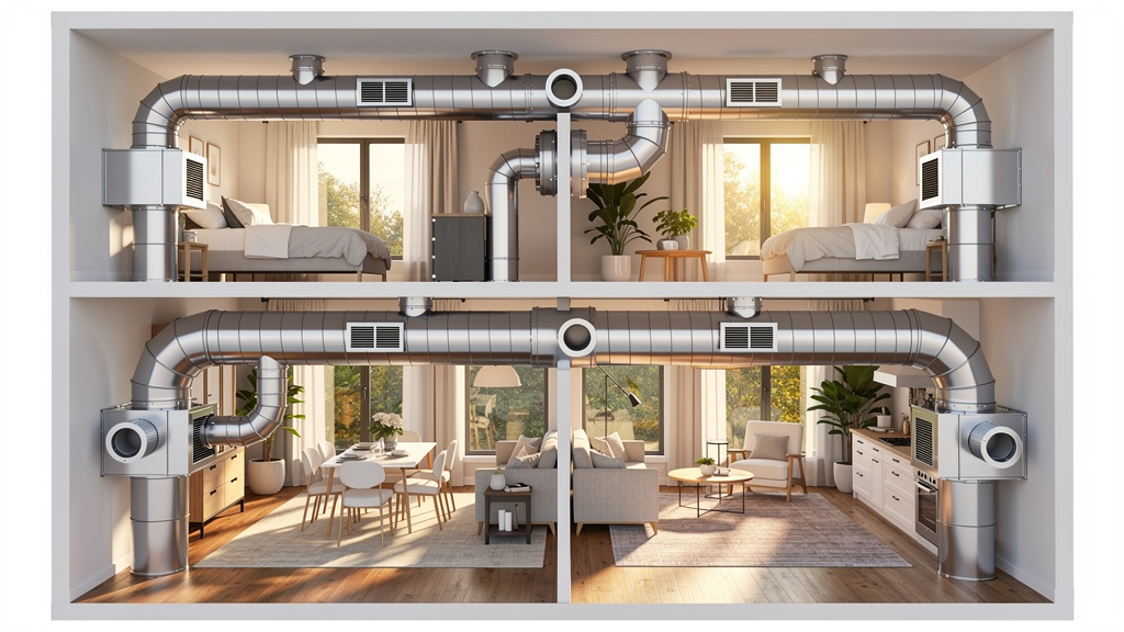 Home HVAC ductwork system throughout house structure