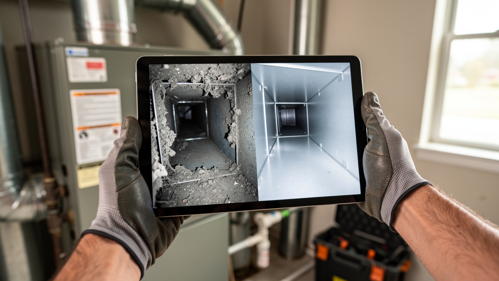 Professional HVAC inspection with video documentation process