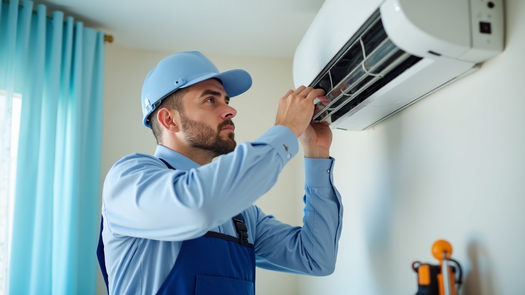 Professional HVAC technician working on air conditioning system