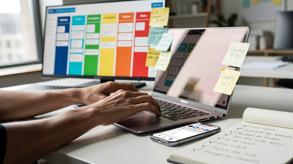Professional tracking action items on digital workspace
