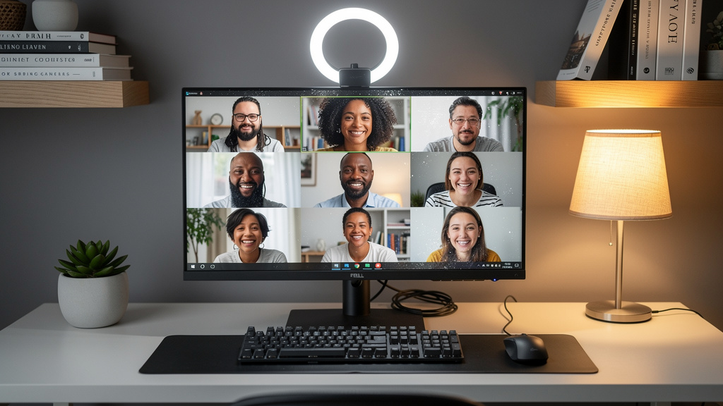 Remote team members engaged in productive video conference